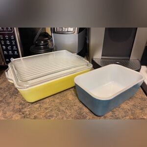 Pyrex Yellow1.5Qt. & Blue 1.5Pint Refrigerator/Oven Dish Set 502-503